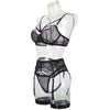 Intrigue Lace Bra and Suspender Lingerie Trio Side View