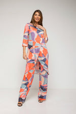Conjunto de túnica larga estampada y pantalón color coral