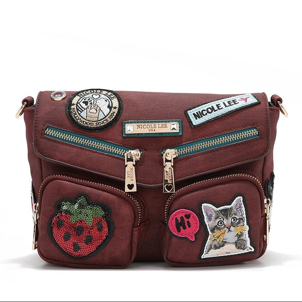 BOLSO CRUZADO CON SOLAPA Y MÚLTIPLES PARCHES (ROJO)