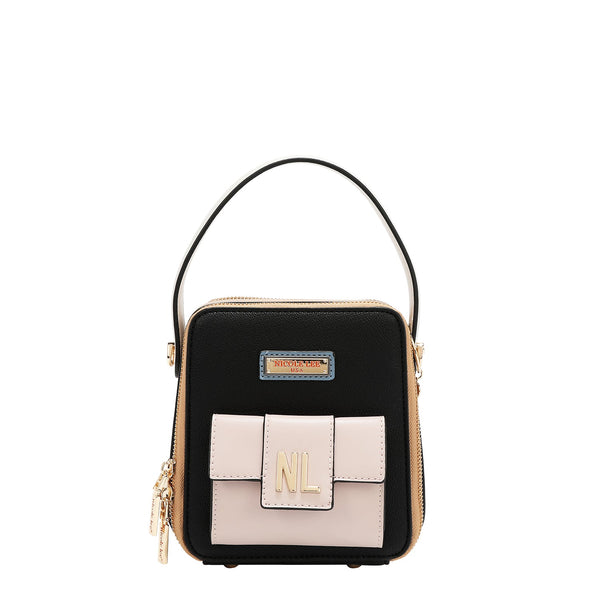 BANDOLERA CON BOLSILLO Y BLOQUES DE COLOR (NEGRO)