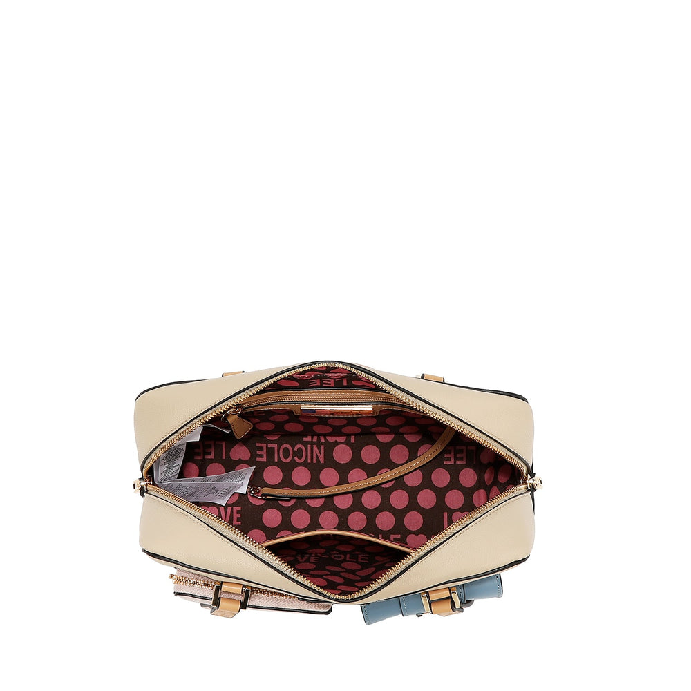 BOLSO DE HOMBRO CON BOLSILLO Y BLOQUES DE COLOR (BLANCO)