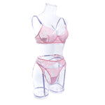 Wholesale Intimate Lingerie Set with Sexy Hollow Lace in Pink Side View