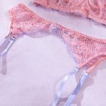 Wholesale Intimate Lingerie Set with Sexy Hollow Lace in Pink Waist Details