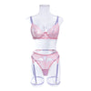 Wholesale Intimate Lingerie Set with Sexy Hollow Lace in Pink front View
