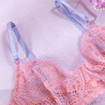 Wholesale Intimate Lingerie Set with Sexy Hollow Lace in Pink. Strapy Details